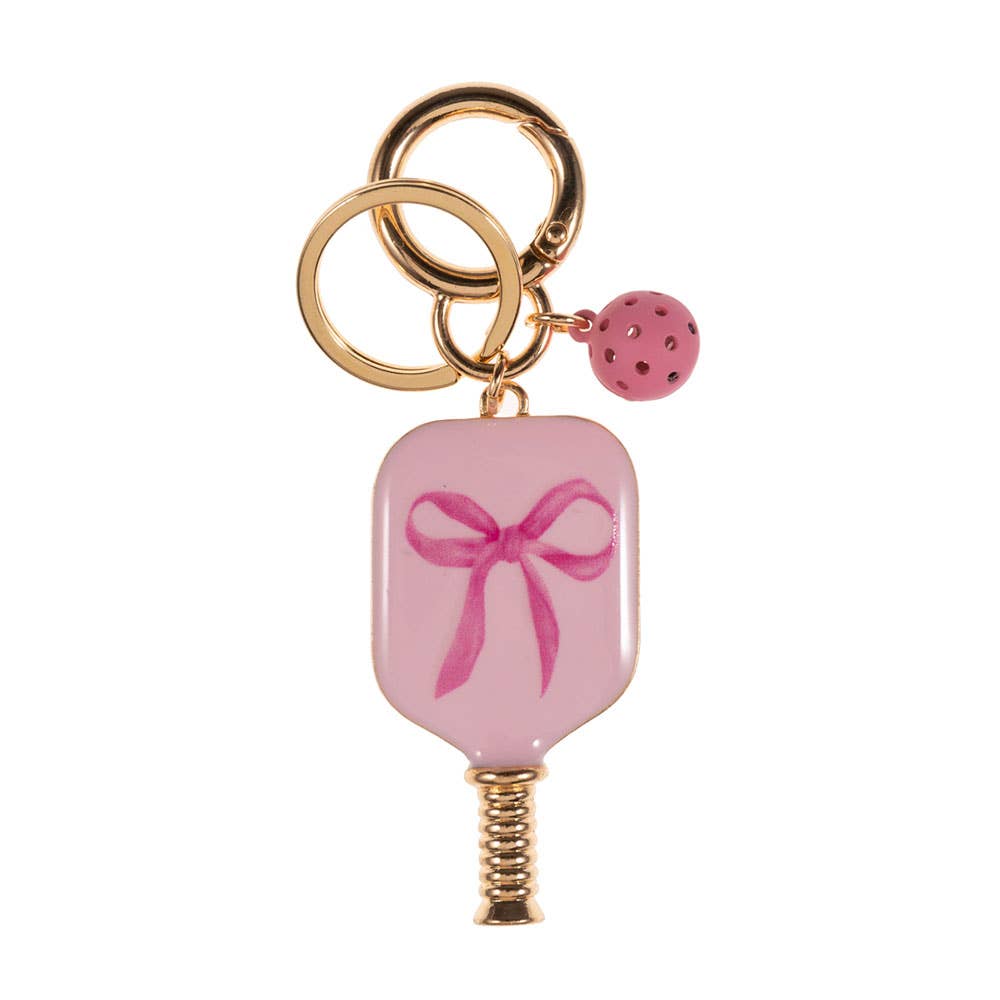 Enamel Pickleball Paddle Keychain – Blue and Pink Bow Design | Sensibling Corp. Charm