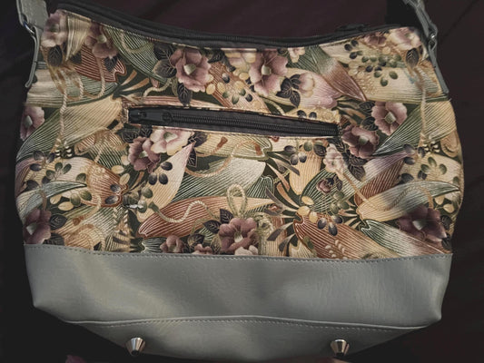 Floral Crossbody Bag – 10x12” Sage Green Tapestry Purse with Zip Pocket | Handmade