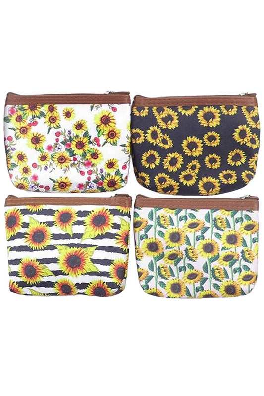 Sunflower Print PU Leather Coin Pouch – Assorted Floral Designs