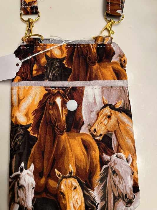 Horse Print Crossbody – 7x5” Phone Pouch with Zipper & Snap Pocket | Handmade