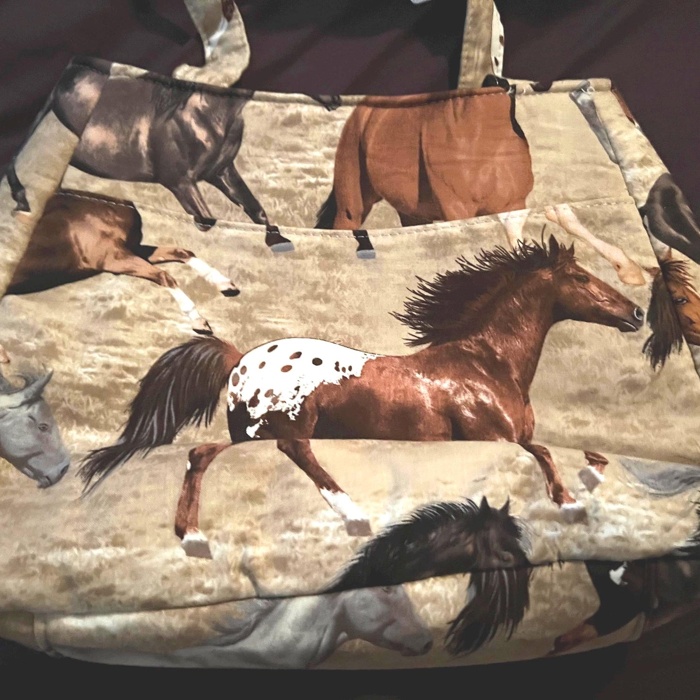 Horse Print Tote Bag – 8x14” Cotton Shoulder Purse | Western Equestrian Gift